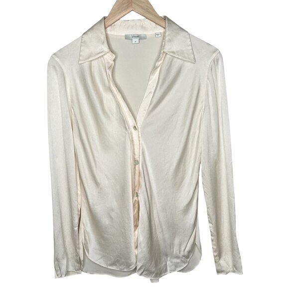 Vince Womens Ivory Colored Silk Bias Button-Up Blouse Top Small - Picture 1 of 9